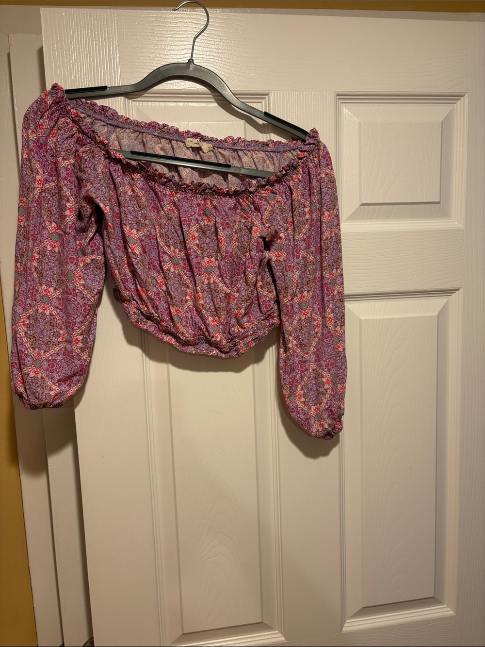 Women's Pink Floral Off-Shoulder Peasant Top